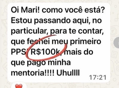 Depoimento de aluno no WhatsApp